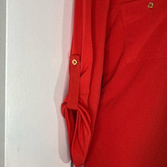 Ellen Tracy red top pockets button down front size L gold hardware - Picture 3 of 13